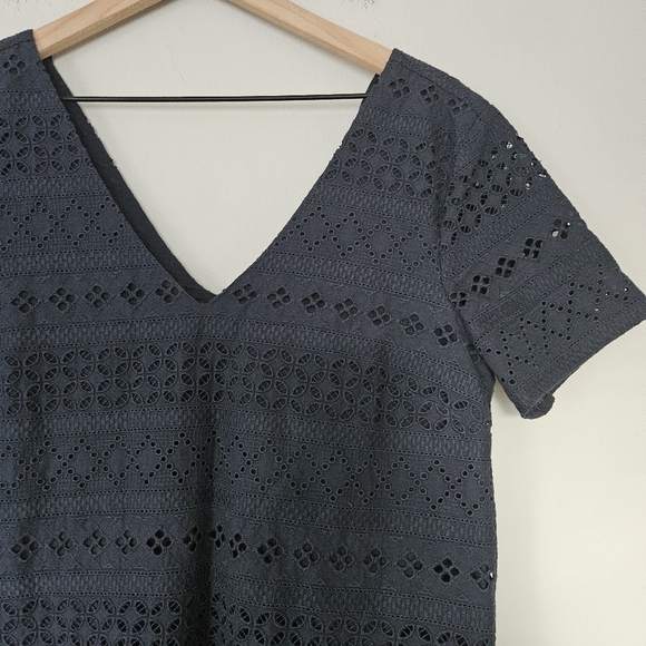 Madewell navy blue embroidered eyelet back tie lined dress size M - Picture 6 of 10